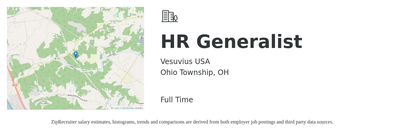Vesuvius USA job posting for a HR Generalist in Ohio Township, OH with a salary of $50,200 to $71,400 Yearly with a map of Ohio Township location.