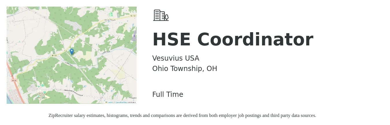 Vesuvius USA job posting for a HSE Coordinator in Ohio Township, OH with a salary of $47,800 to $76,300 Yearly with a map of Ohio Township location.