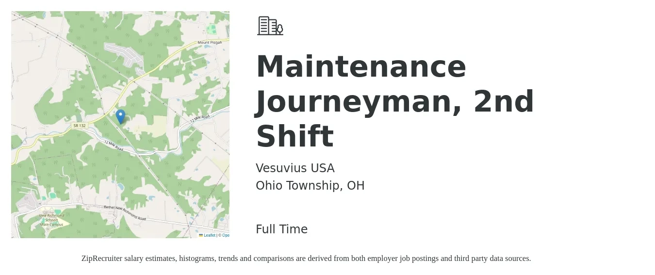 Vesuvius USA job posting for a Maintenance Journeyman, 2nd Shift in Ohio Township, OH with a salary of $23 to $38 Hourly with a map of Ohio Township location.