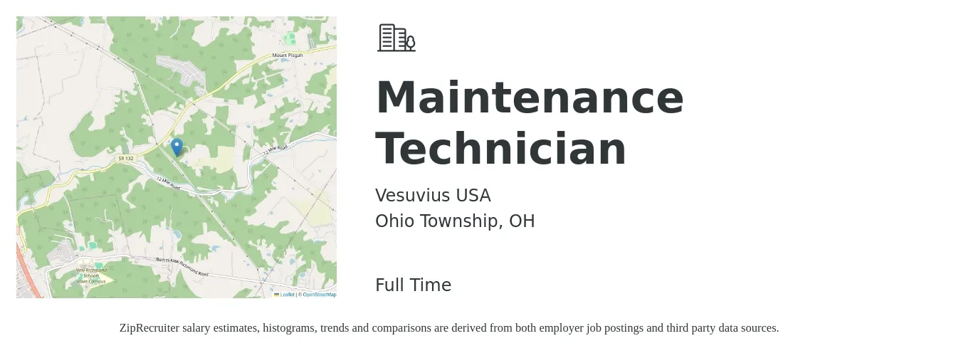Vesuvius USA job posting for a Maintenance Technician in Ohio Township, OH with a salary of $18 to $26 Hourly with a map of Ohio Township location.