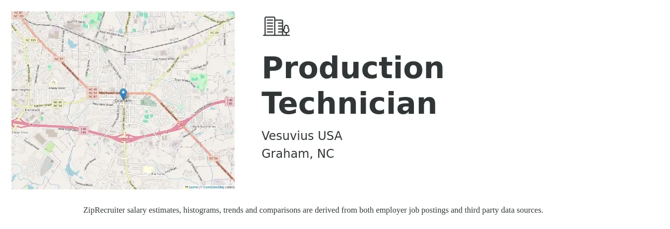 Vesuvius USA job posting for a Production Technician in Graham, NC with a salary of $14 to $17 Hourly with a map of Graham location.
