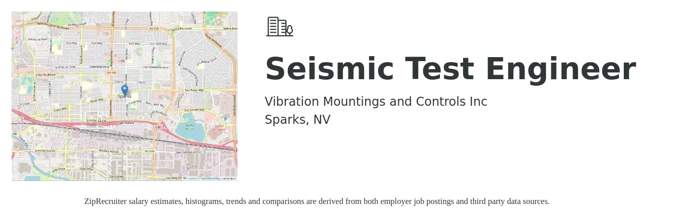 Vibration Mountings and Controls Inc job posting for a Seismic Test Engineer in Sparks, NV with a salary of $36 to $56 Hourly with a map of Sparks location.