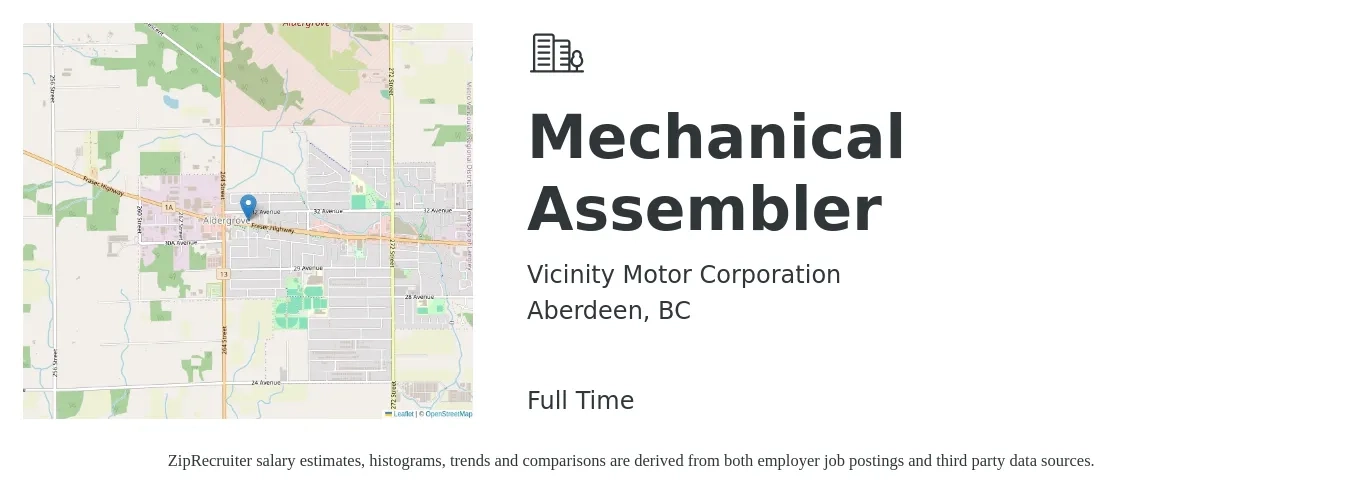 Vicinity Motor Corporation job posting for a Mechanical Assembler in Aberdeen, BC with a map of Aberdeen location.