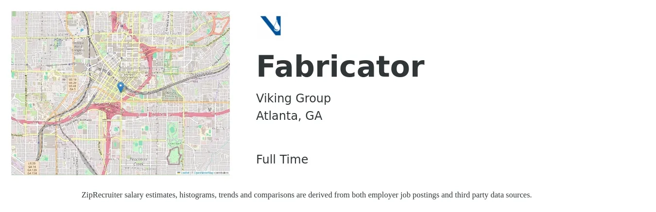 Viking Group job posting for a Fabricator in Atlanta, GA with a salary of $18 to $24 Hourly with a map of Atlanta location.