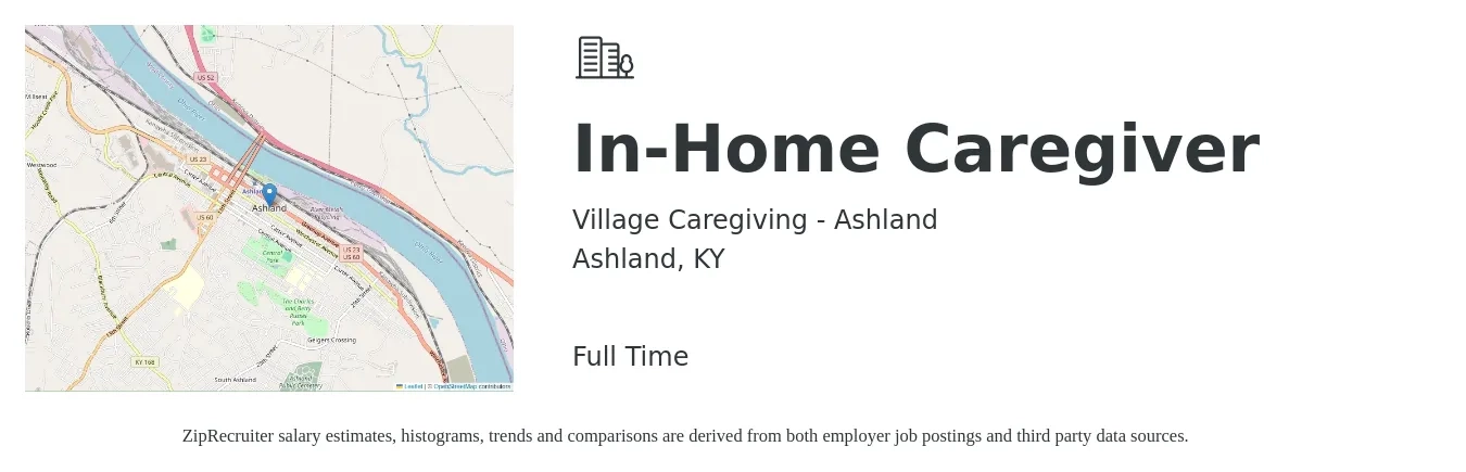 Village Caregiving - Ashland job posting for a In-Home Caregiver in Ashland, KY with a salary of $13 to $16 Hourly with a map of Ashland location.