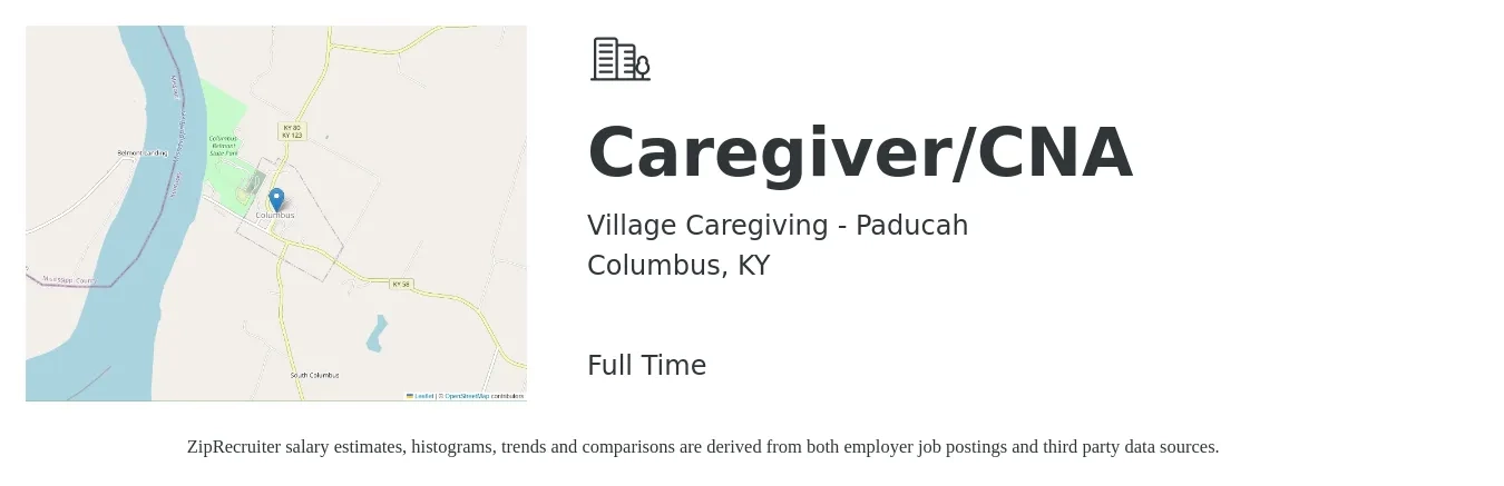 Village Caregiving - Paducah job posting for a Caregiver/CNA in Columbus, KY with a salary of $12 to $15 Hourly with a map of Columbus location.