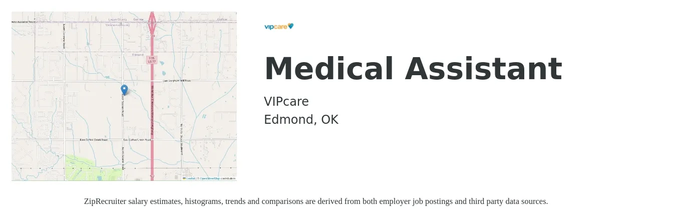 VIPcare job posting for a Medical Assistant in Edmond, OK with a salary of $15 to $19 Hourly with a map of Edmond location.
