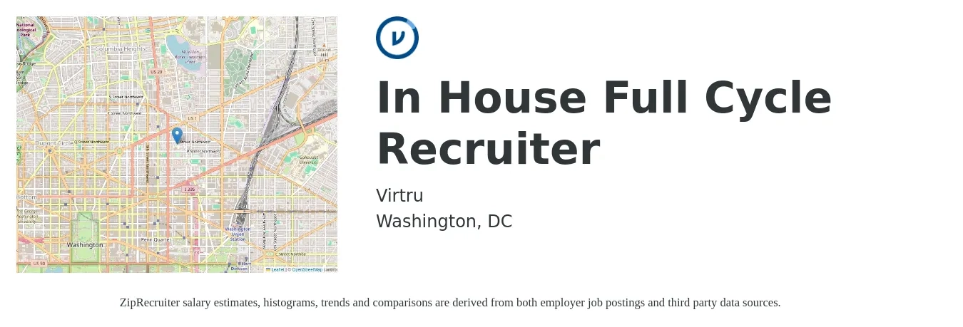 Virtru job posting for a In House Full Cycle Recruiter in Washington, DC with a salary of $24 to $38 Hourly with a map of Washington location.