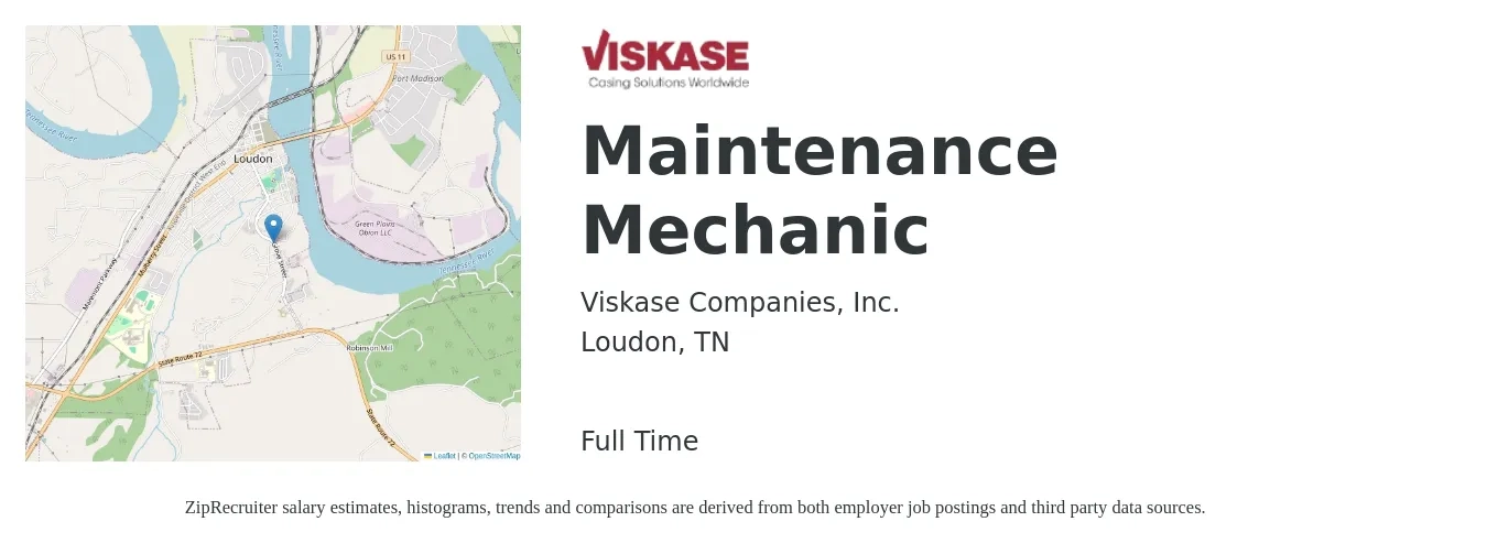 Viskase Companies, Inc. job posting for a Maintenance Mechanic in Loudon, TN with a salary of $23 to $32 Hourly with a map of Loudon location.
