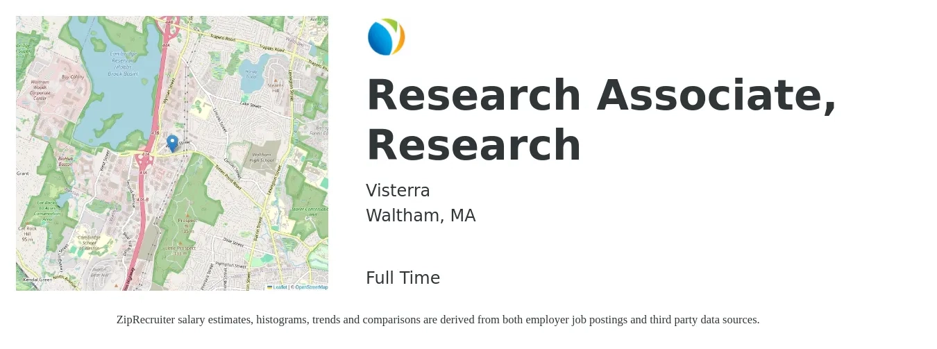 Visterra job posting for a Research Associate, Research in Waltham, MA with a salary of $30 to $42 Hourly with a map of Waltham location.