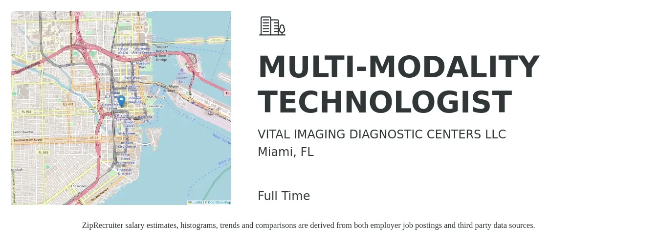 VITAL IMAGING DIAGNOSTIC CENTERS LLC job posting for a MULTI-MODALITY TECHNOLOGIST in Miami, FL with a salary of $1,900 to $2,670 Weekly with a map of Miami location.
