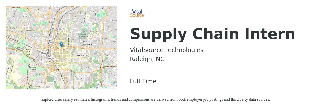 VitalSource Technologies job posting for a Supply Chain Intern in Raleigh, NC with a salary of $20 Hourly with a map of Raleigh location.