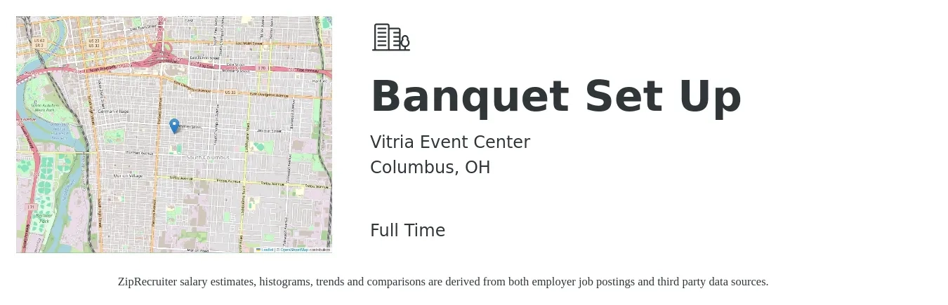 Vitria Event Center job posting for a Banquet Set Up in Columbus, OH with a salary of $13 to $16 Hourly with a map of Columbus location.