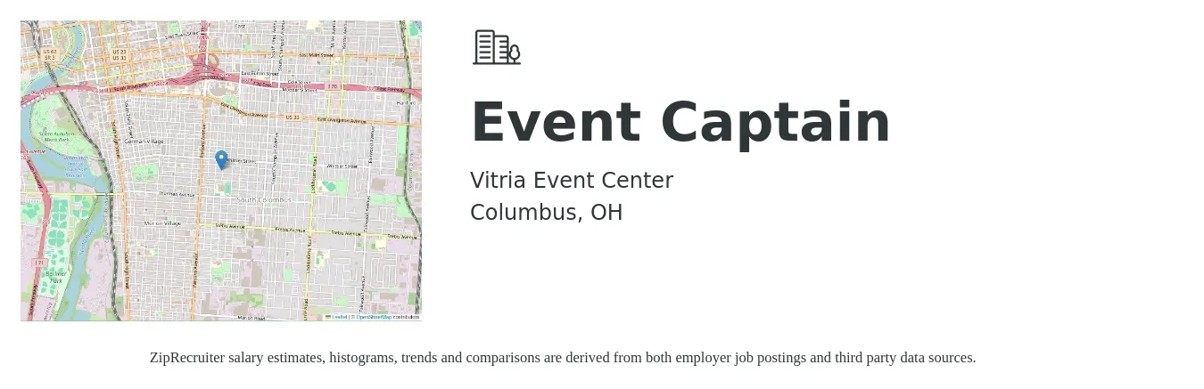 Vitria Event Center job posting for a Event Captain in Columbus, OH with a salary of $16 to $22 Hourly with a map of Columbus location.