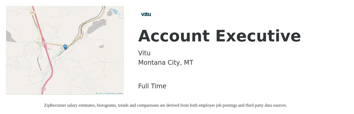 Vitu job posting for a Account Executive in Montana City, MT with a salary of $51,100 to $89,900 Yearly with a map of Montana City location.
