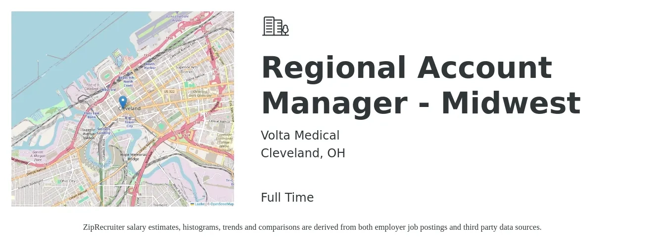 Volta Medical job posting for a Regional Account Manager - Midwest in Cleveland, OH with a salary of $69,300 to $111,000 Yearly with a map of Cleveland location.