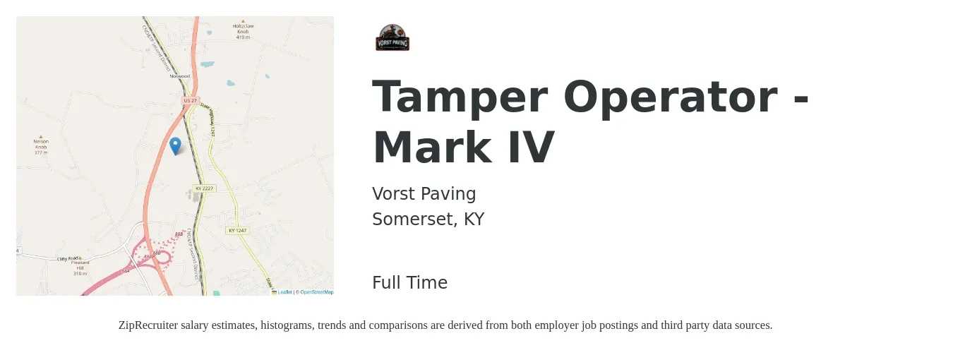 Vorst Paving job posting for a Tamper Operator - Mark IV in Somerset, KY with a salary of $25 to $28 Hourly with a map of Somerset location.