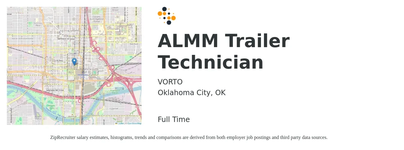 VORTO job posting for a ALMM Trailer Technician in Oklahoma City, OK with a salary of $25 to $35 Hourly with a map of Oklahoma City location.