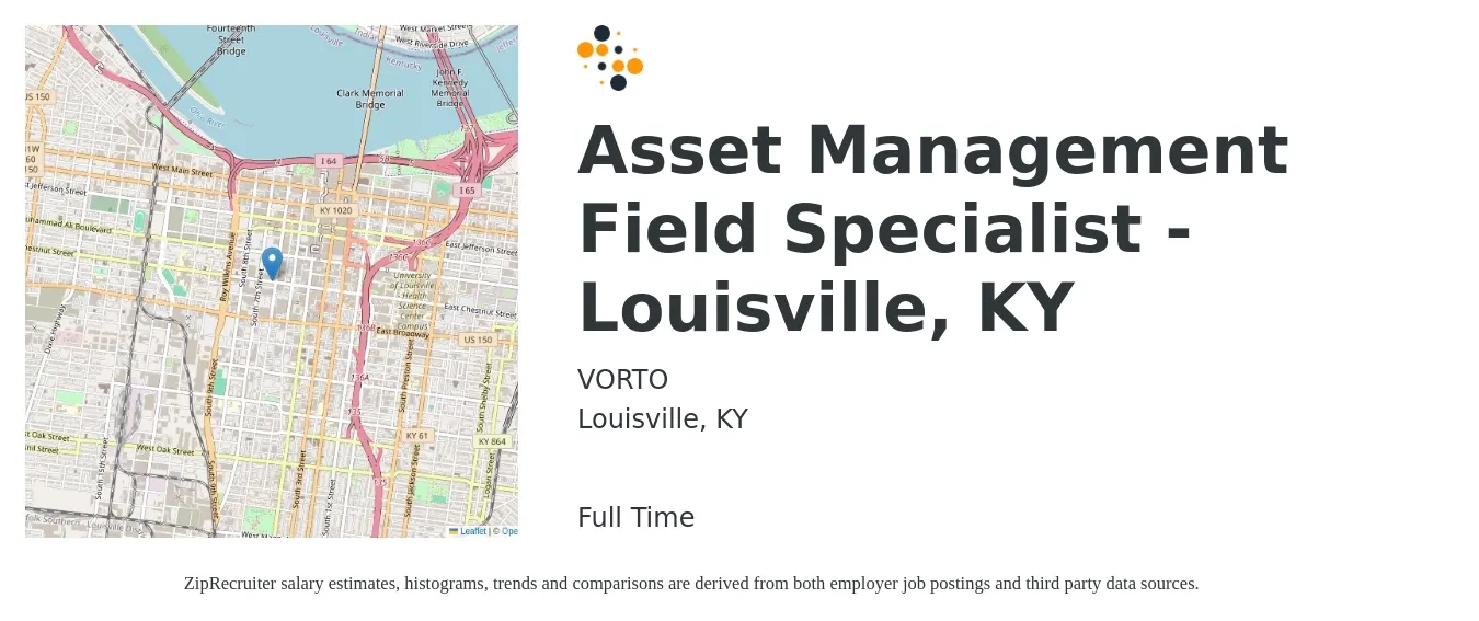 VORTO job posting for a Asset Management Field Specialist - Louisville, KY in Louisville, KY with a salary of $75,000 to $85,000 Yearly with a map of Louisville location.
