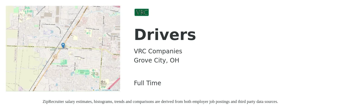 VRC Companies job posting for a Drivers in Grove City, OH with a salary of $14 to $20 Hourly with a map of Grove City location.