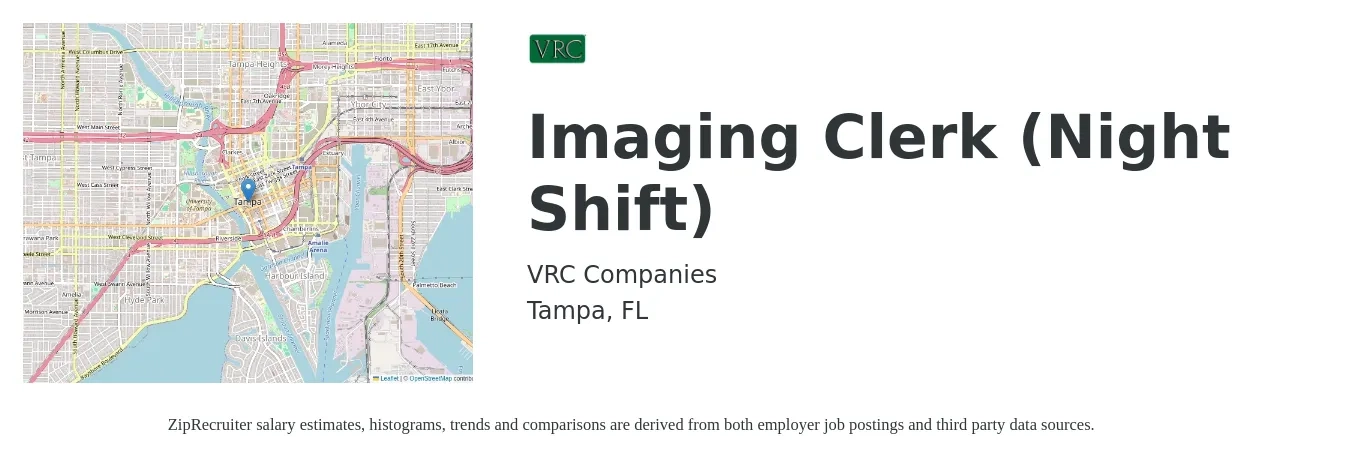 VRC Companies job posting for a Imaging Clerk (Night Shift) in Tampa, FL with a salary of $14 to $18 Hourly with a map of Tampa location.