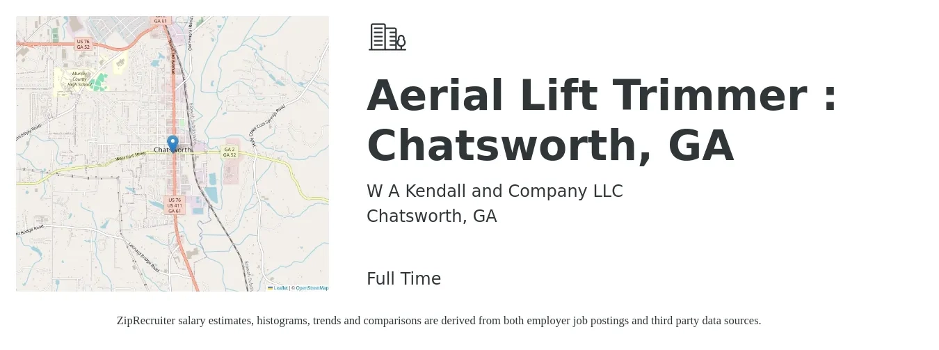 W A Kendall and Company LLC job posting for a Aerial Lift Trimmer : Chatsworth, GA in Chatsworth, GA with a salary of $16 to $31 Hourly with a map of Chatsworth location.