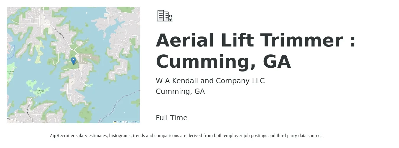 W A Kendall and Company LLC job posting for a Aerial Lift Trimmer : Cumming, GA in Cumming, GA with a salary of $16 to $31 Hourly with a map of Cumming location.