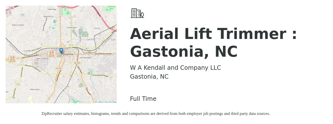 W A Kendall and Company LLC job posting for a Aerial Lift Trimmer : Gastonia, NC in Gastonia, NC with a salary of $16 to $32 Hourly with a map of Gastonia location.