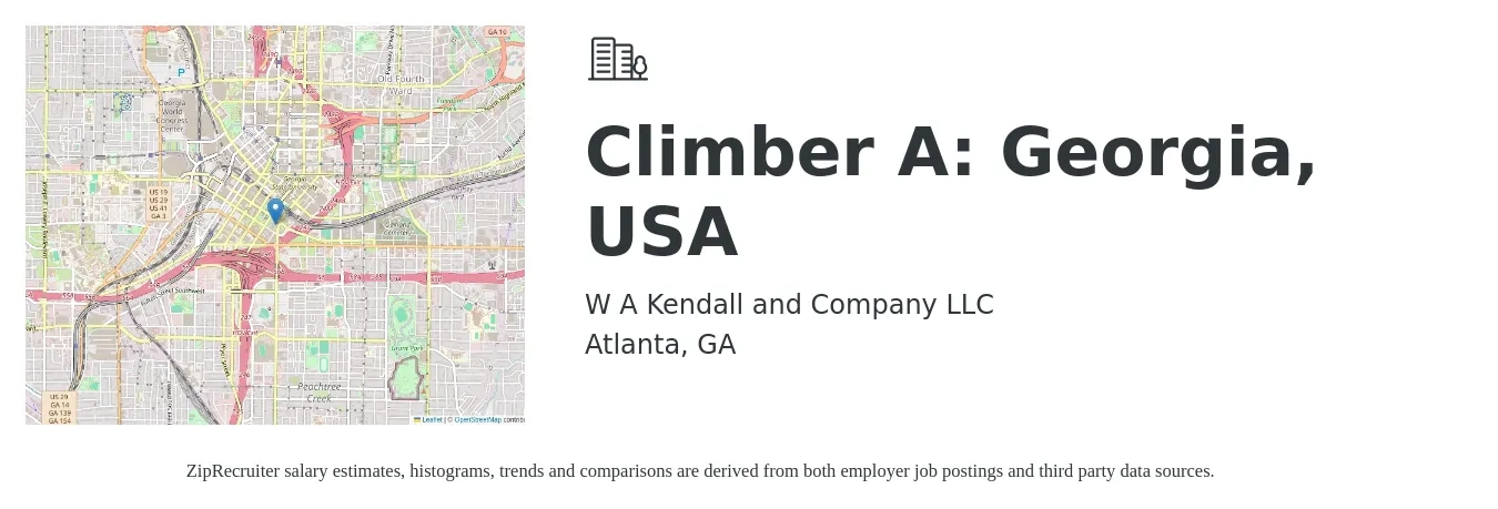 W A Kendall and Company LLC job posting for a Climber A: Georgia, USA in Atlanta, GA with a salary of $20 to $28 Hourly with a map of Atlanta location.
