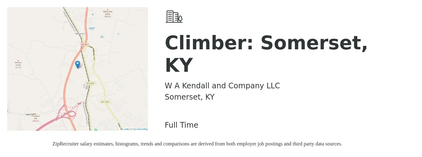 W A Kendall and Company LLC job posting for a Climber: Somerset, KY in Somerset, KY with a salary of $18 to $25 Hourly with a map of Somerset location.