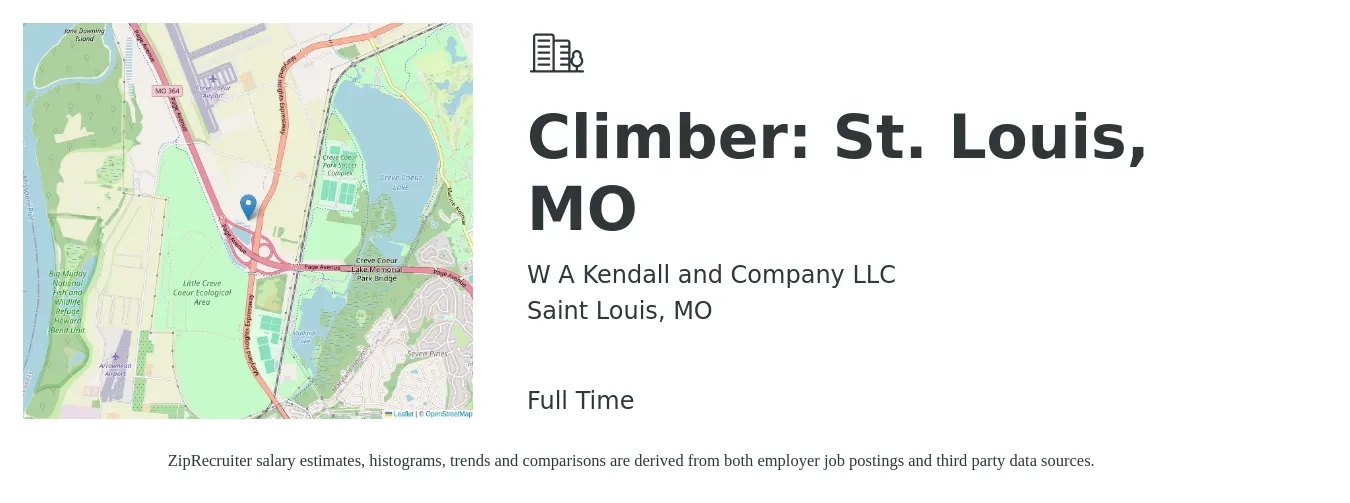 W A Kendall and Company LLC job posting for a Climber: St. Louis, MO in Saint Louis, MO with a salary of $21 to $28 Hourly with a map of Saint Louis location.