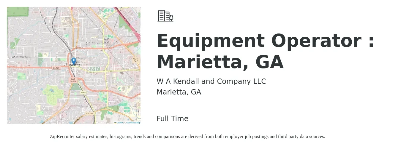 W A Kendall and Company LLC job posting for a Equipment Operator : Marietta, GA in Marietta, GA with a salary of $18 to $25 Hourly with a map of Marietta location.