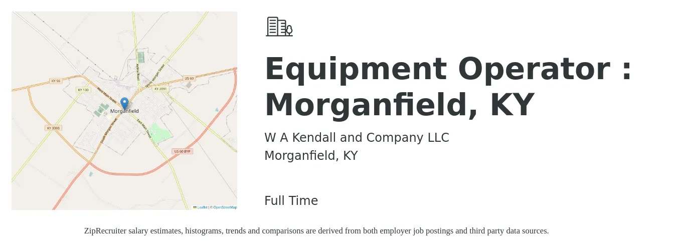 W A Kendall and Company LLC job posting for a Equipment Operator : Morganfield, KY in Morganfield, KY with a salary of $17 to $24 Hourly with a map of Morganfield location.
