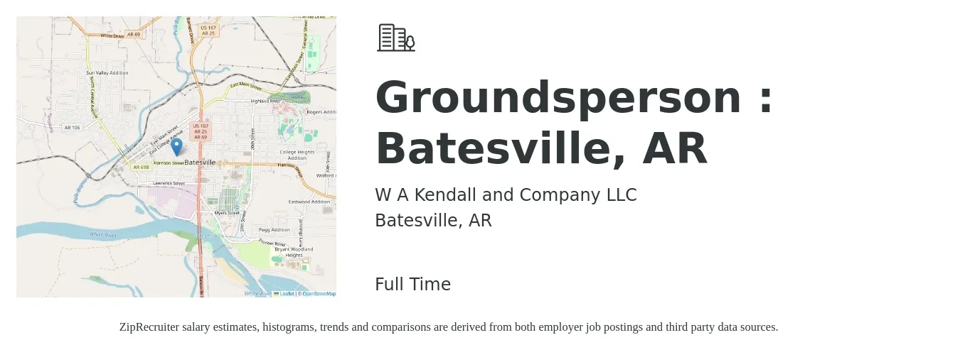 W A Kendall and Company LLC job posting for a Groundsperson : Batesville, AR in Batesville, AR with a salary of $1,200 to $1,760 Weekly with a map of Batesville location.