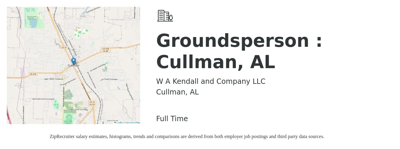 W A Kendall and Company LLC job posting for a Groundsperson : Cullman, AL in Cullman, AL with a salary of $14 to $17 Hourly with a map of Cullman location.