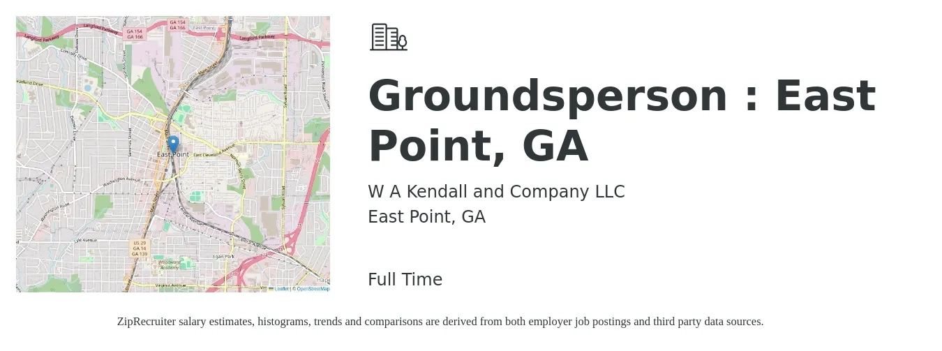 W A Kendall and Company LLC job posting for a Groundsperson : East Point, GA in East Point, GA with a salary of $15 to $19 Hourly with a map of East Point location.