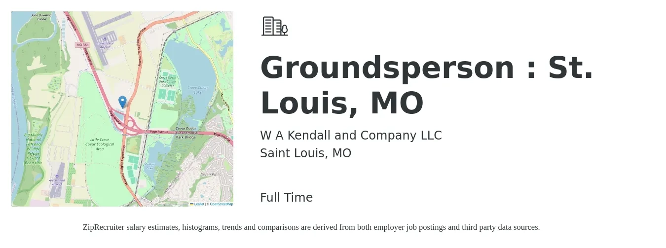 W A Kendall and Company LLC job posting for a Groundsperson : St. Louis, MO in Saint Louis, MO with a salary of $15 to $19 Hourly with a map of Saint Louis location.