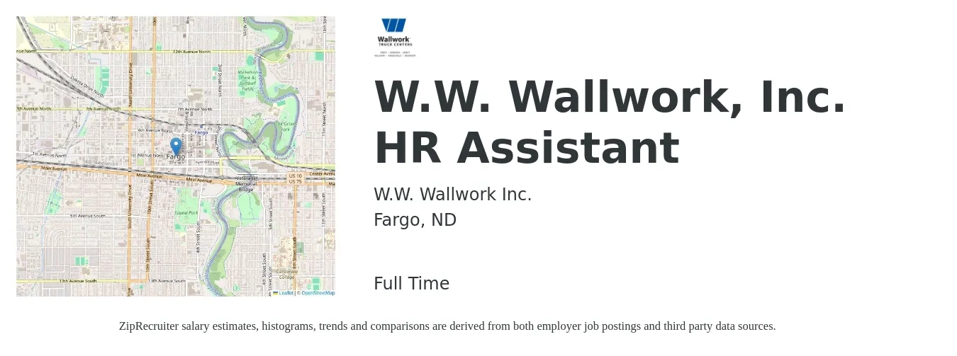 W.W. Wallwork Inc. job posting for a W.W. Wallwork, Inc. HR Assistant in Fargo, ND with a salary of $49,600 to $92,300 Yearly with a map of Fargo location.