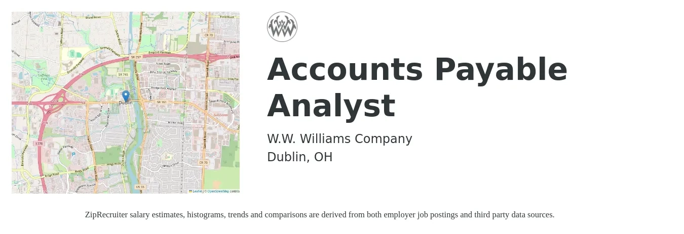 W.W. Williams Company job posting for a Accounts Payable Analyst in Dublin, OH with a salary of $22 to $29 Hourly with a map of Dublin location.