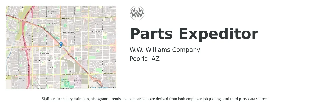 W.W. Williams Company job posting for a Parts Expeditor in Peoria, AZ with a salary of $20 to $29 Hourly with a map of Peoria location.
