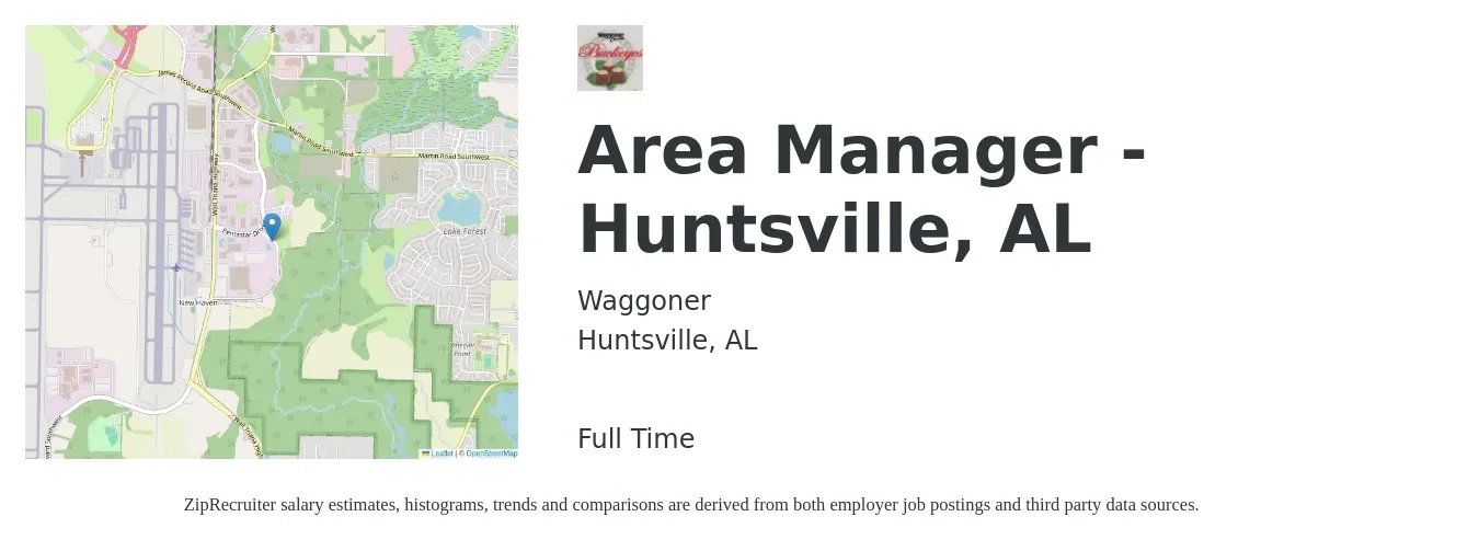 Waggoner job posting for a Area Manager - Huntsville, AL in Huntsville, AL with a salary of $37,900 to $70,400 Yearly with a map of Huntsville location.