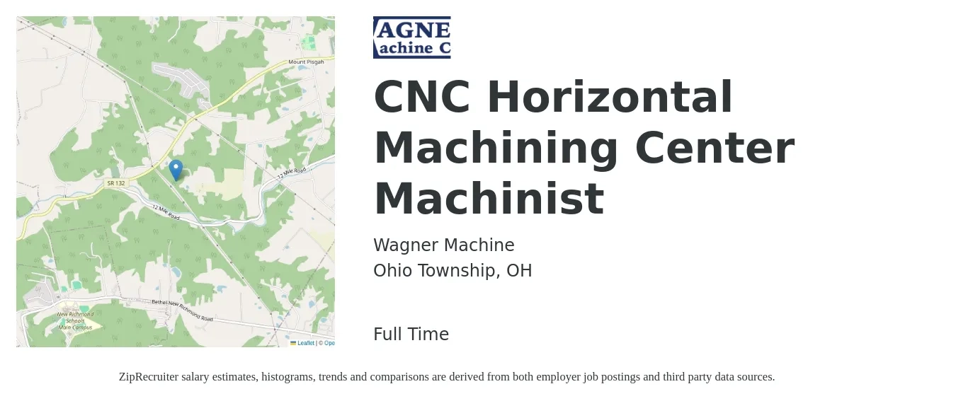 Wagner Machine job posting for a CNC Horizontal Machining Center Machinist in Ohio Township, OH with a salary of $20 to $30 Hourly with a map of Ohio Township location.