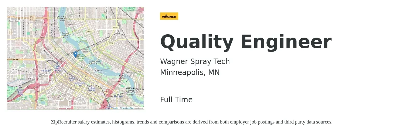 Wagner Spray Tech job posting for a Quality Engineer in Minneapolis, MN with a salary of $75,200 to $97,100 Yearly with a map of Minneapolis location.