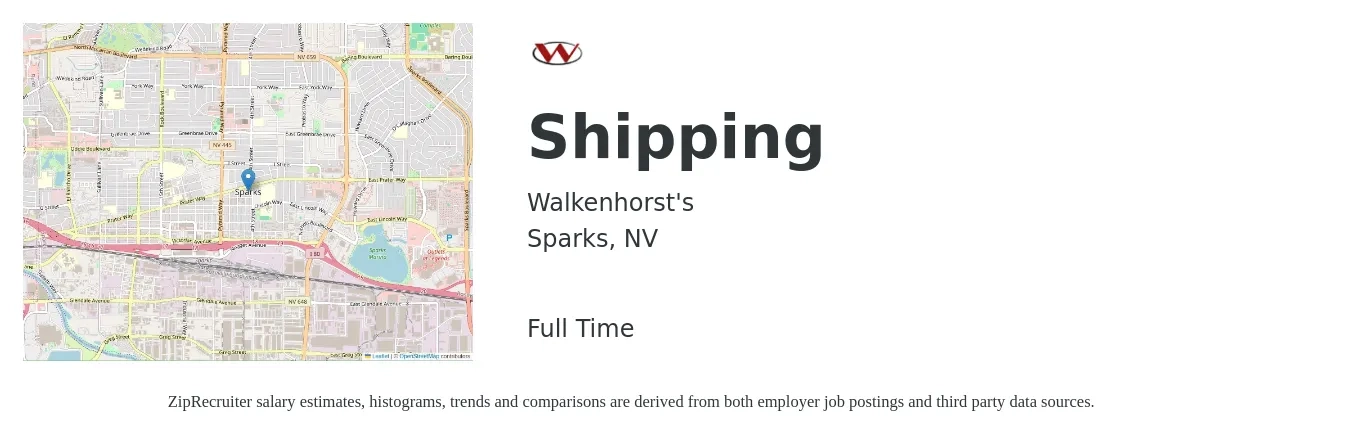 Walkenhorst's job posting for a Shipping in Sparks, NV with a salary of $18 to $19 Hourly with a map of Sparks location.