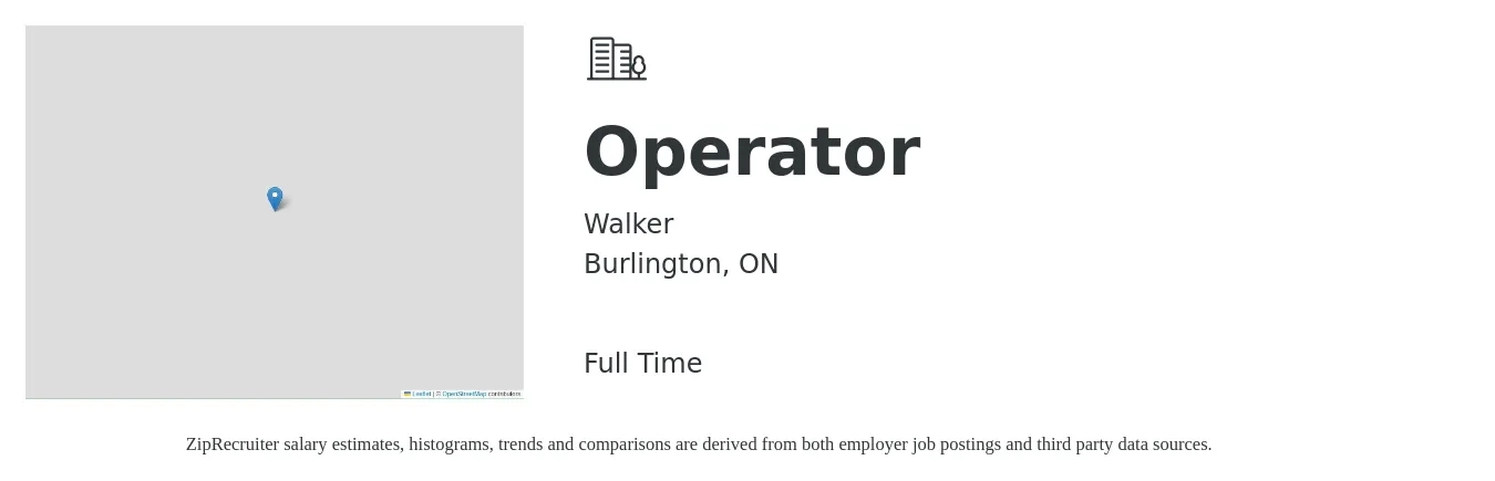 Walker job posting for a Operator in Burlington, ON with a map of Burlington location.