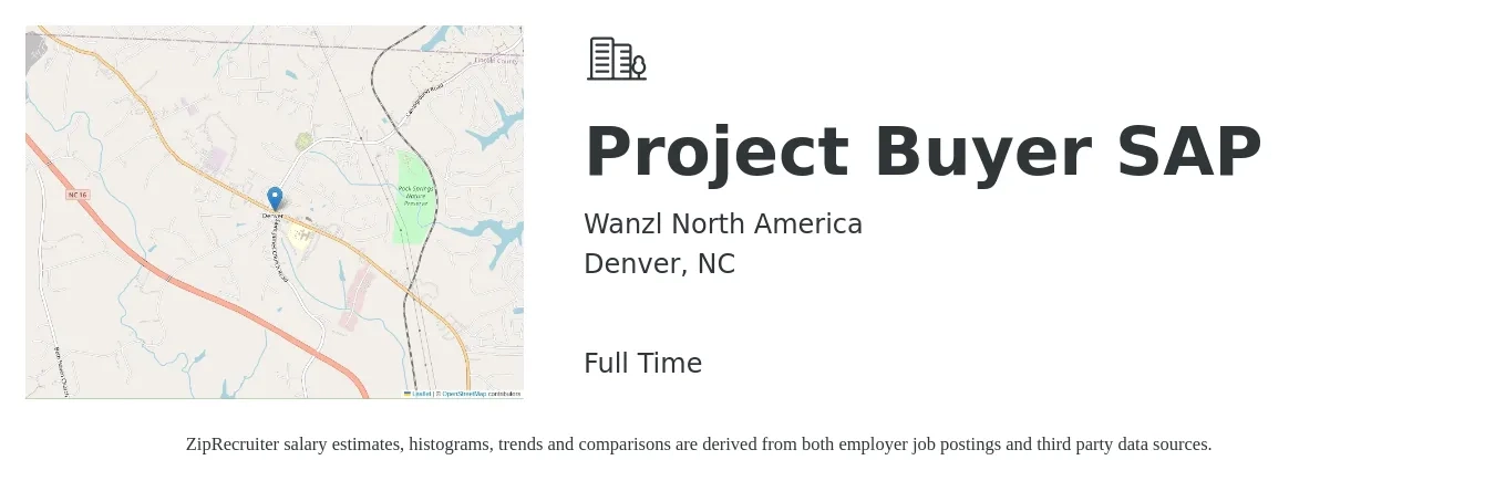 Wanzl North America job posting for a Project Buyer SAP in Denver, NC with a salary of $50,900 to $70,800 Yearly with a map of Denver location.