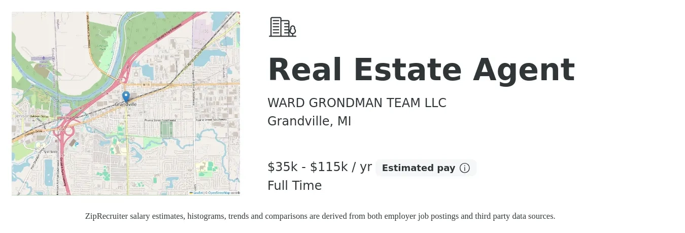 WARD GRONDMAN TEAM LLC job posting for a Real Estate Agent in Grandville, MI with a salary of $35,000 to $115,000 Yearly with a map of Grandville location.