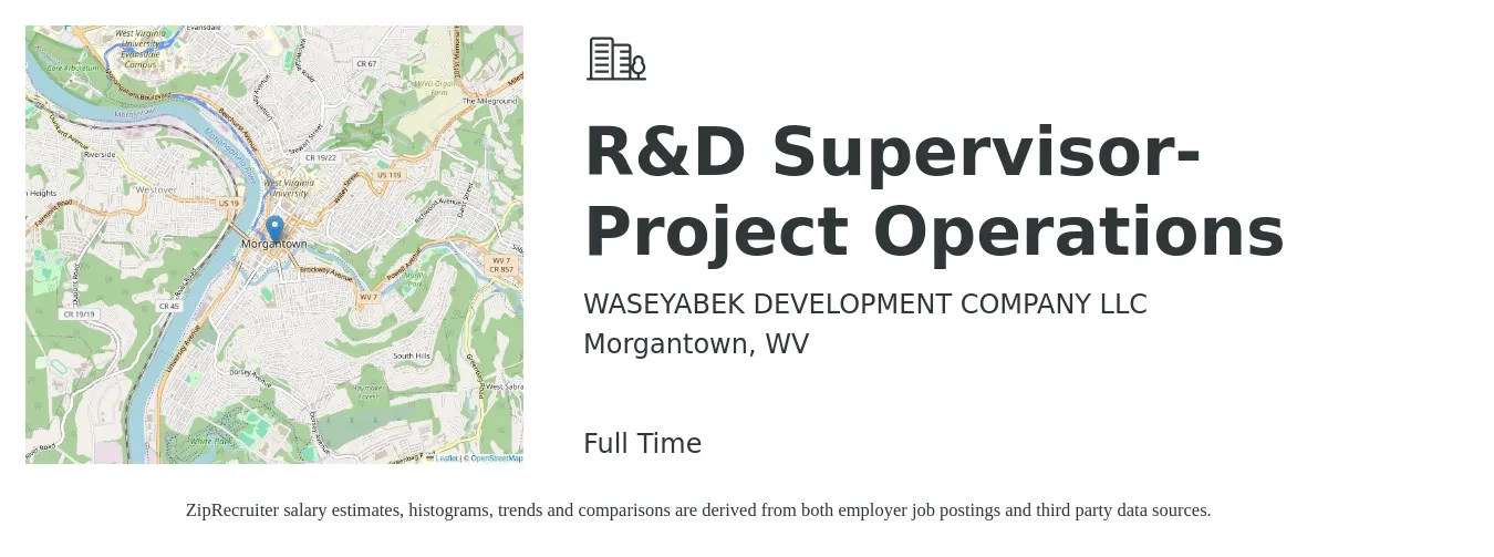 WASEYABEK DEVELOPMENT COMPANY LLC job posting for a R&D Supervisor- Project Operations in Morgantown, WV with a salary of $77,200 to $112,200 Yearly with a map of Morgantown location.