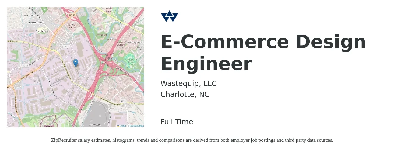 Wastequip, LLC job posting for a E-Commerce Design Engineer in Charlotte, NC with a salary of $64,700 to $93,800 Yearly with a map of Charlotte location.