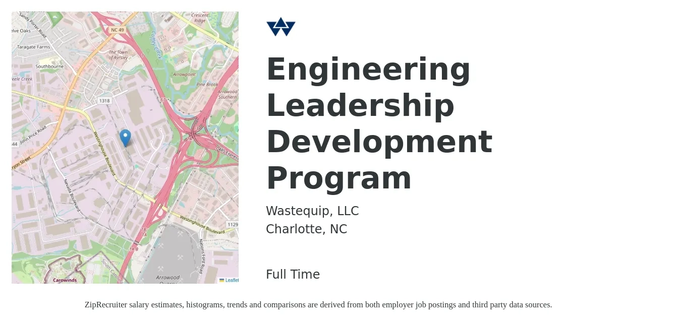 Wastequip, LLC job posting for a Engineering Leadership Development Program in Charlotte, NC with a salary of $77,100 to $136,200 Yearly with a map of Charlotte location.